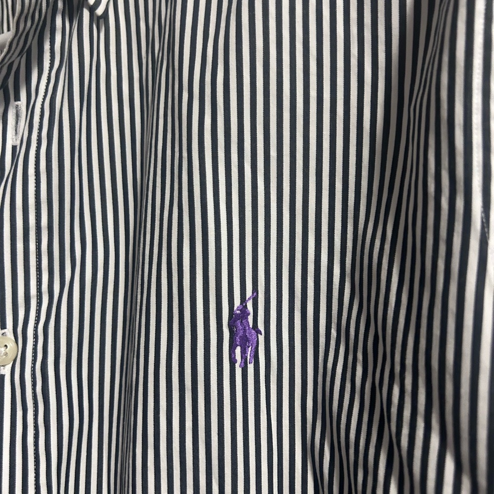 Ralph Lauren Navy and White Striped Button-Down Shirt - Picture 4 of 5